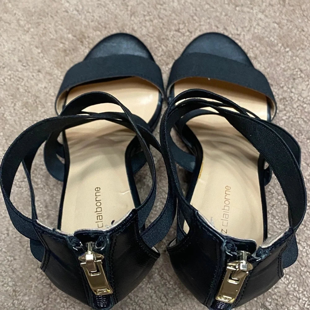Black Strappy Wedge Size 6M Dress Sandals Summer Wedding Guest Career